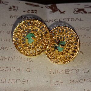 Earrings with gold plating and raw emeralds